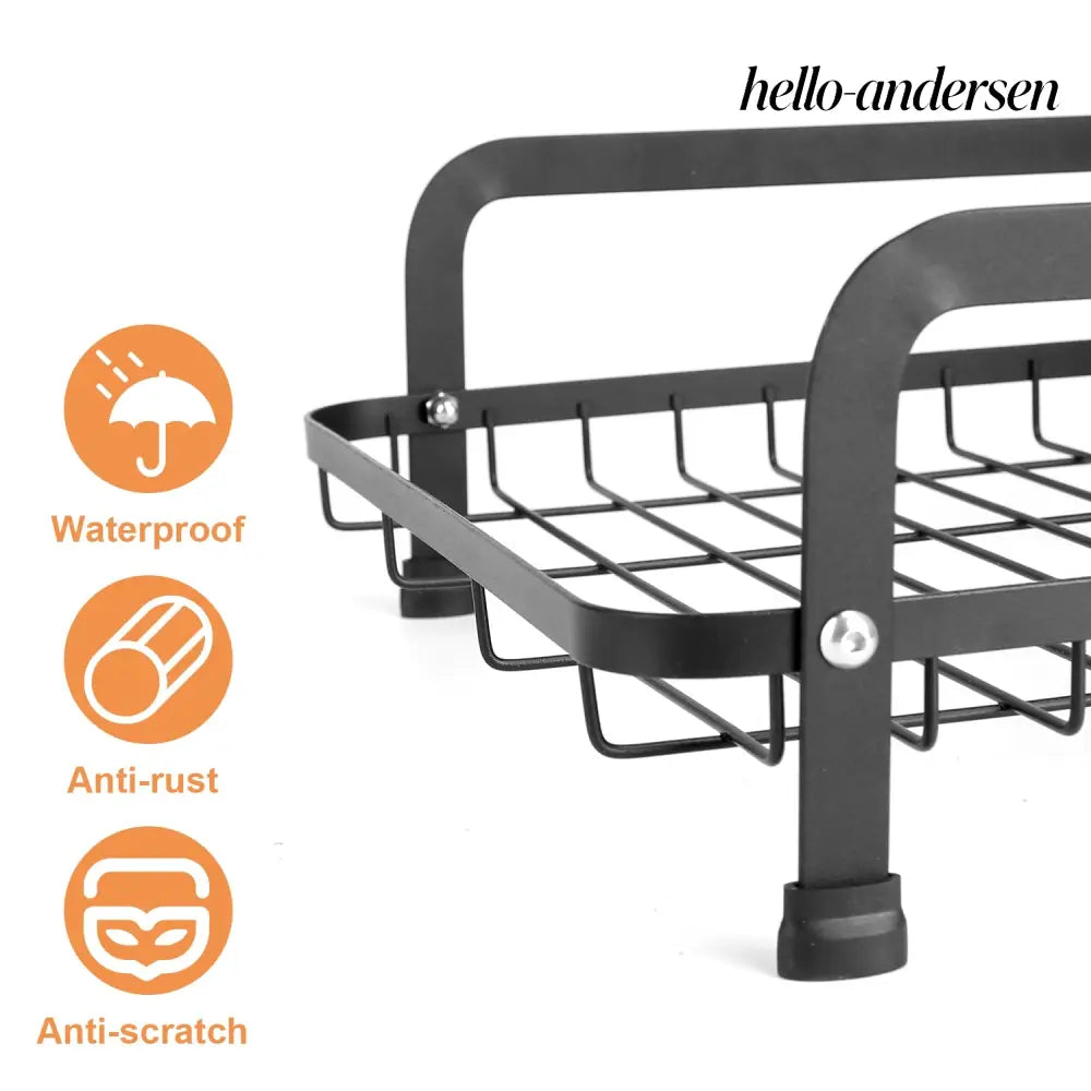 2-Tier Dish Drying Rack with Drainboard & Utensil Holder - Black - Kitchen Gadgets