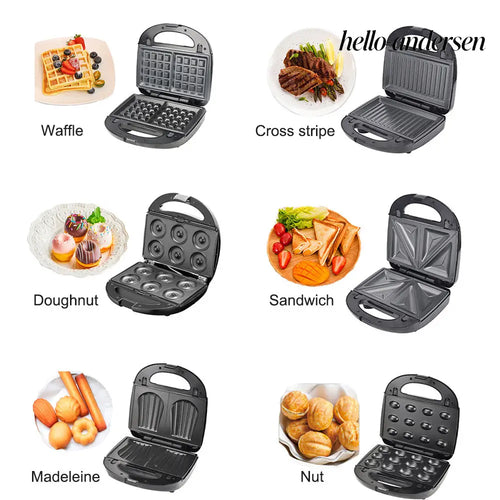6-in-1 Waffle Maker & Grill | Sandwich Doughnut & Breakfast Maker - Cooking Grinder