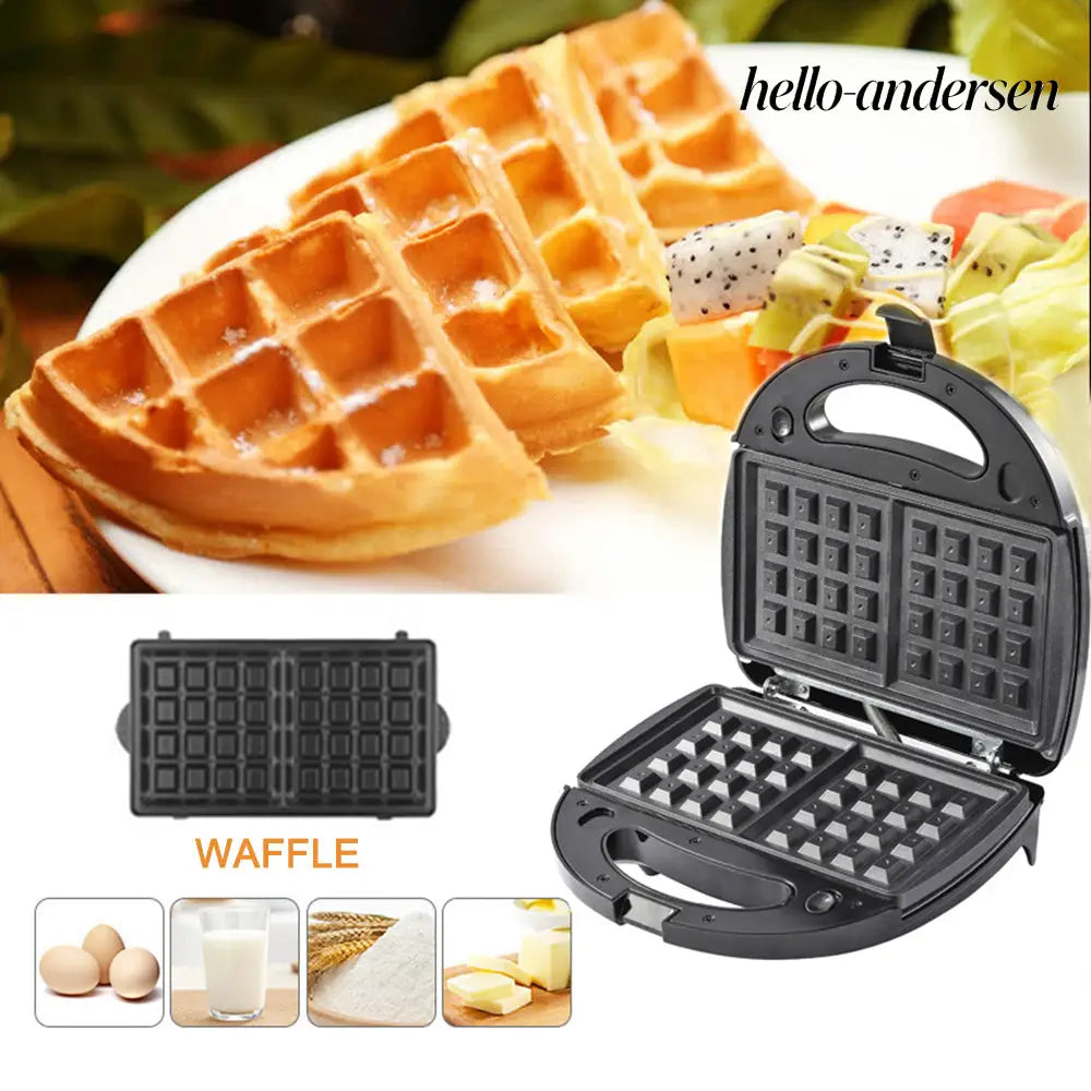 6-in-1 Waffle Maker & Grill | Sandwich Doughnut & Breakfast Maker - Cooking Grinder
