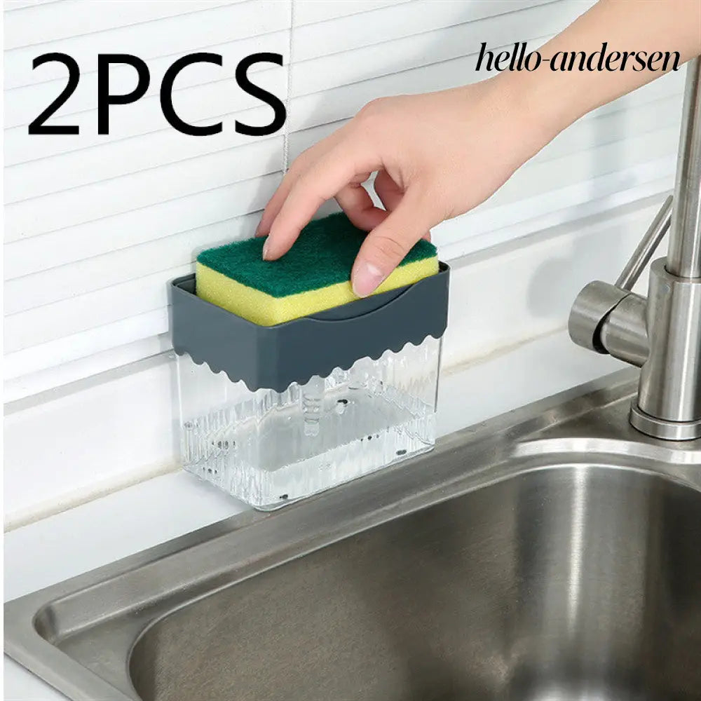 Automatic Dosing Soap Dispenser Sponge Caddy 2-in-1 Push-Type - Grey waves 2PC - Cooking Grinder