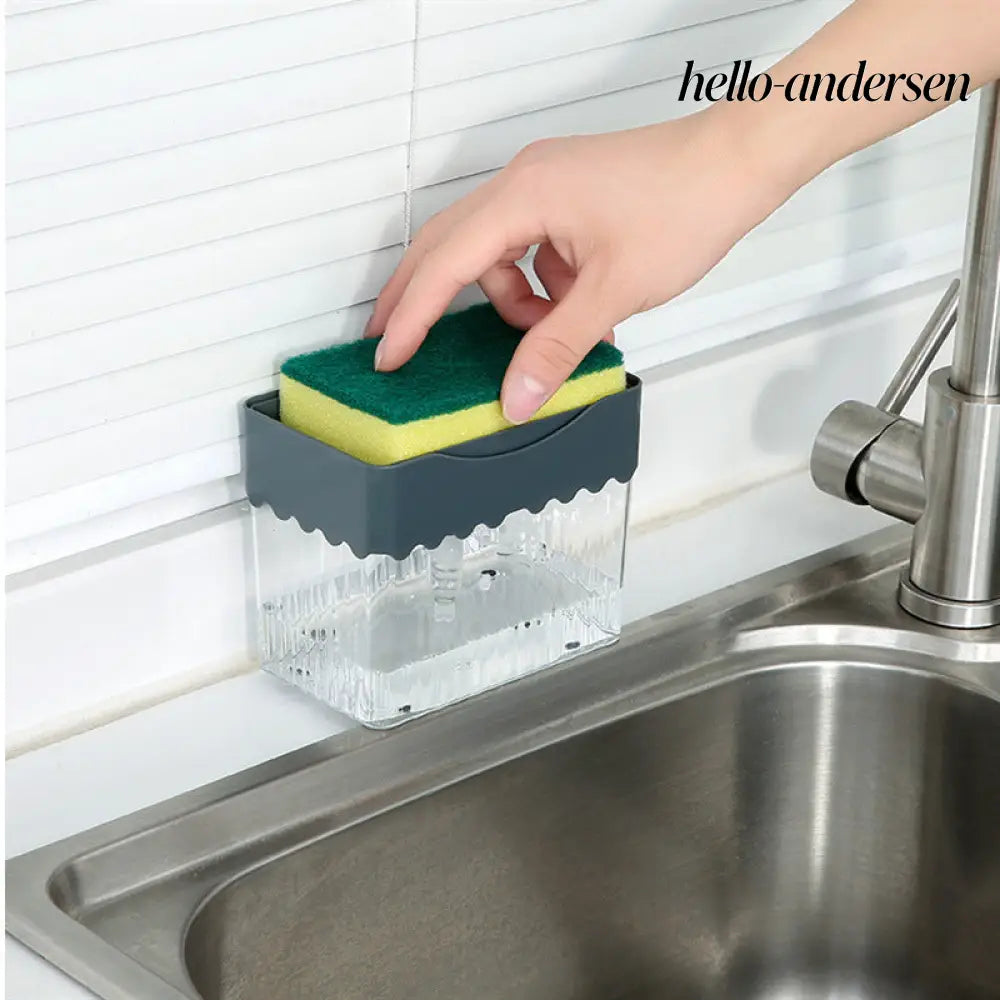 Automatic Dosing Soap Dispenser Sponge Caddy 2-in-1 Push-Type - Grey waves - Cooking Grinder