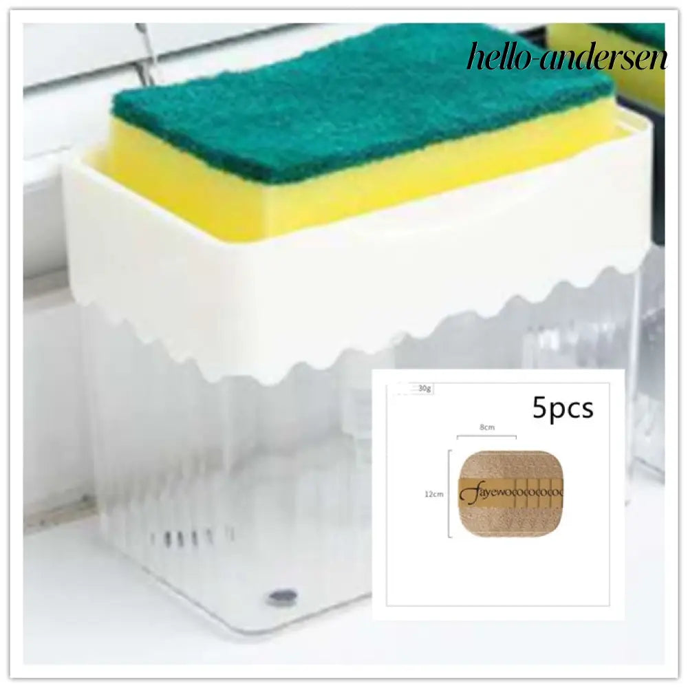 Automatic Dosing Soap Dispenser Sponge Caddy 2-in-1 Push-Type - White waves set - Cooking Grinder