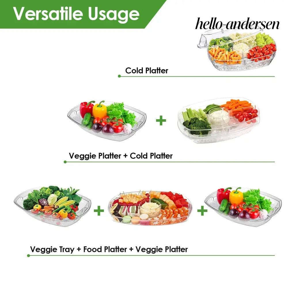Chilled Fruit & Shrimp Serving Tray with Lid 4 Sections - White - Food Processor