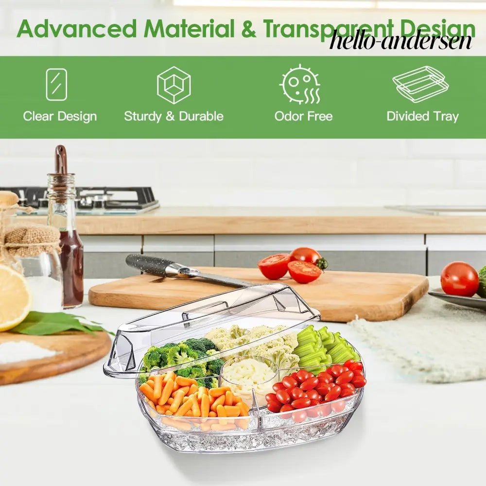 Chilled Fruit & Shrimp Serving Tray with Lid 4 Sections - White - Food Processor