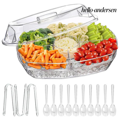 Chilled Fruit & Shrimp Serving Tray with Lid 4 Sections - White - Food Processor