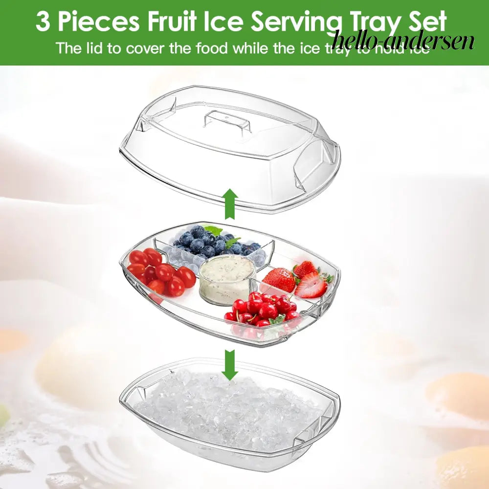 Chilled Fruit & Shrimp Serving Tray with Lid 4 Sections - White - Food Processor