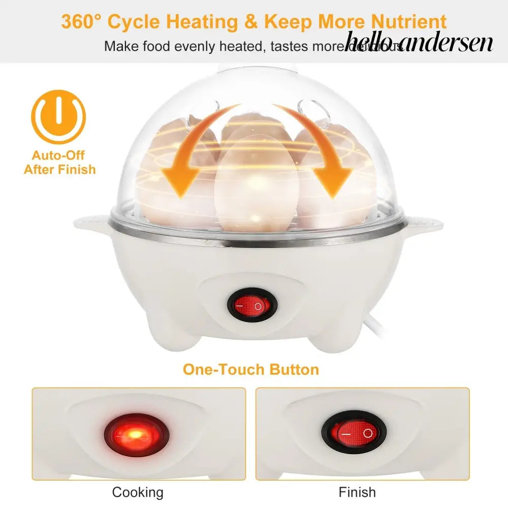 Electric Egg Cooker 7-Capacity | Hard-Boiled with Auto-Off - White - Cooking Grinder