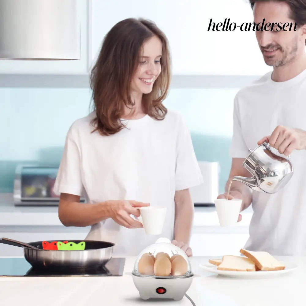 Electric Egg Cooker 7-Capacity | Hard-Boiled with Auto-Off - White - Cooking Grinder