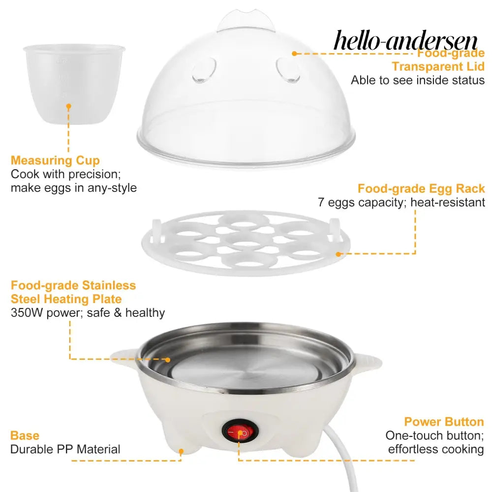 Electric Egg Cooker 7-Capacity | Hard-Boiled with Auto-Off - White - Cooking Grinder