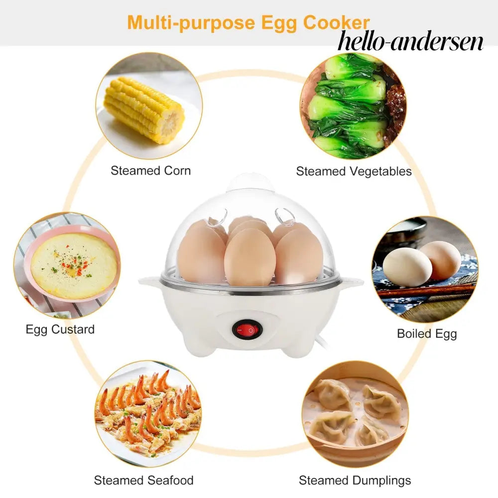 Electric Egg Cooker 7-Capacity | Hard-Boiled with Auto-Off - White - Cooking Grinder