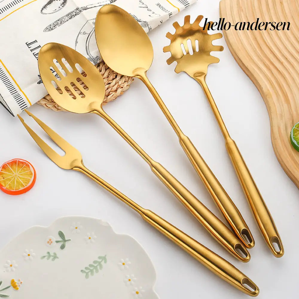 Gold-Plated Spatula and Strainer Set| 12-Piece Kitchen Set - 12 Set - Cooking Grinder