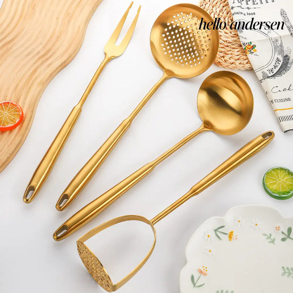 Gold-Plated Spatula and Strainer Set| 12-Piece Kitchen Set - 12 Set - Cooking Grinder