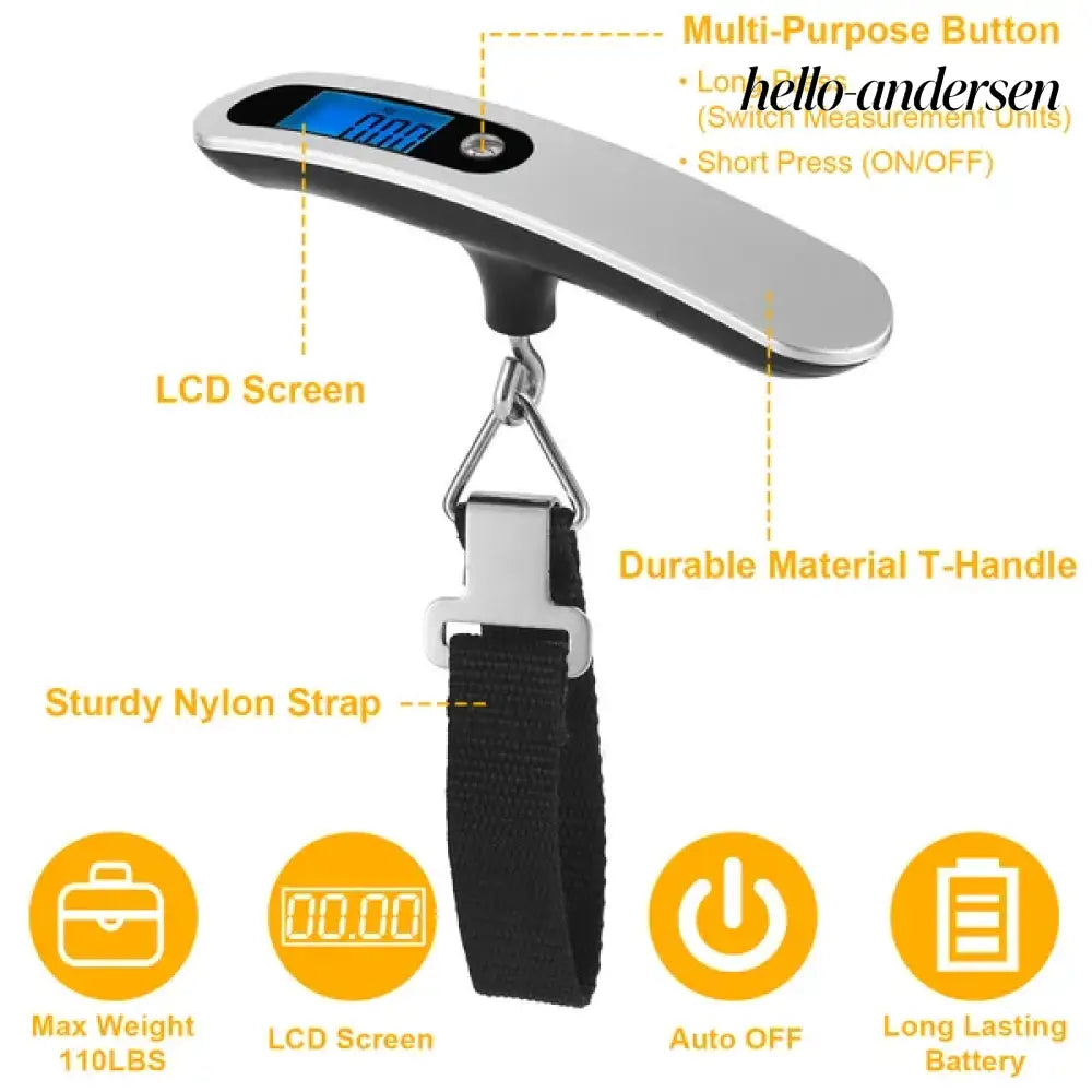 Portable Digital Luggage Scale 50kg 10g LCD Hanging For Household - Silver - Kitchen Gadgets