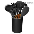 Silicone Cooking Utensil Set With Holder - 11Pcs - Black - Cooking Grinder