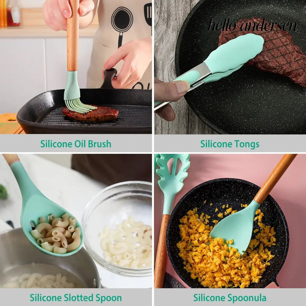 Silicone Cooking Utensil Set With Holder - 11Pcs - Cooking Grinder