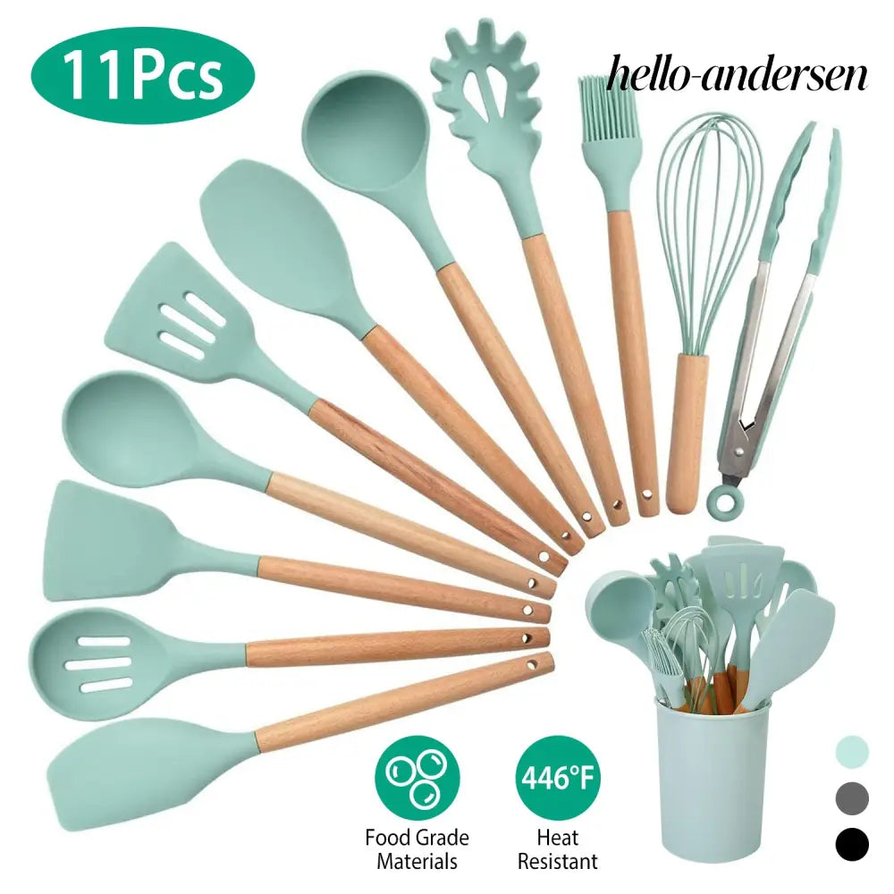 Silicone Cooking Utensil Set With Holder - 11Pcs - Cooking Grinder