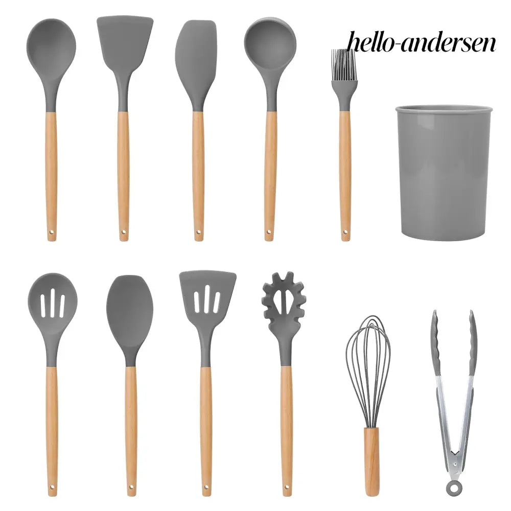 Silicone Cooking Utensil Set With Holder - 11Pcs - Cooking Grinder