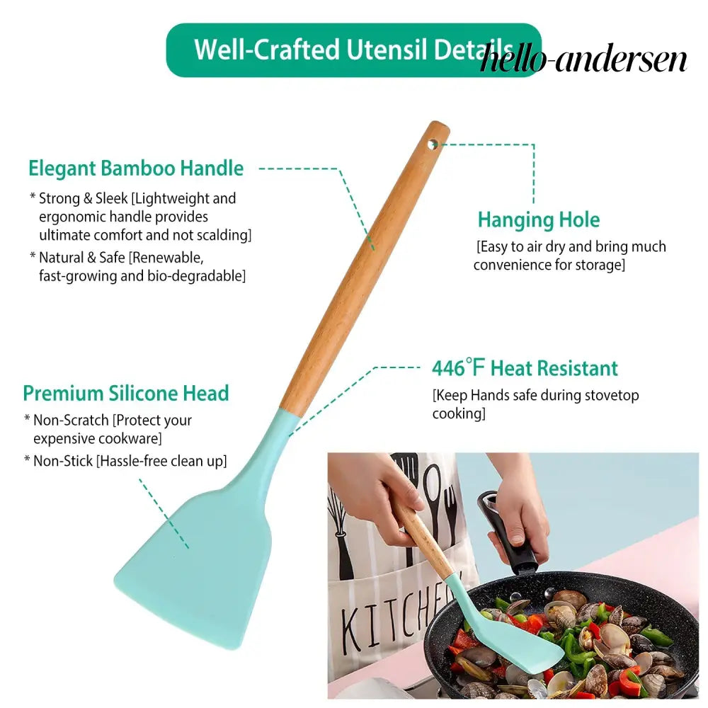Silicone Cooking Utensil Set With Holder - 11Pcs - Cooking Grinder