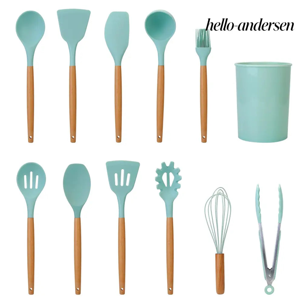 Silicone Cooking Utensil Set With Holder - 11Pcs - Cooking Grinder