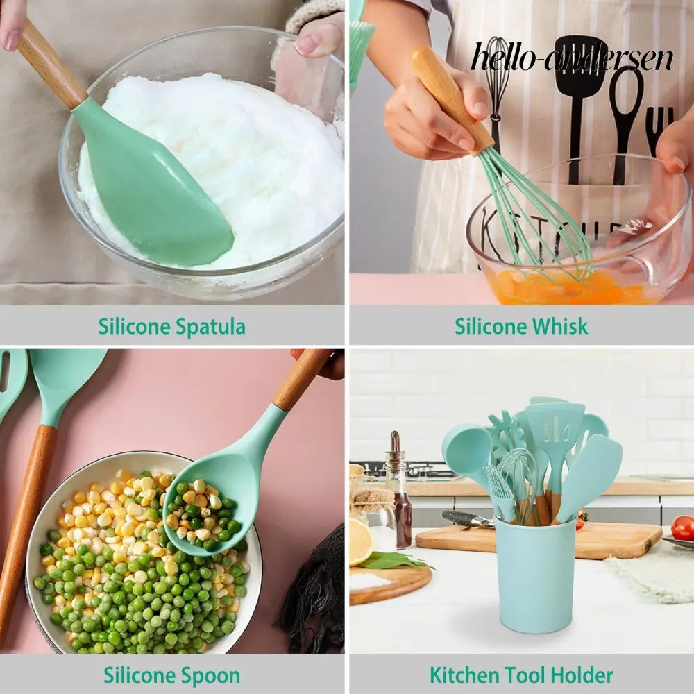 Silicone Cooking Utensil Set With Holder - 11Pcs - Cooking Grinder