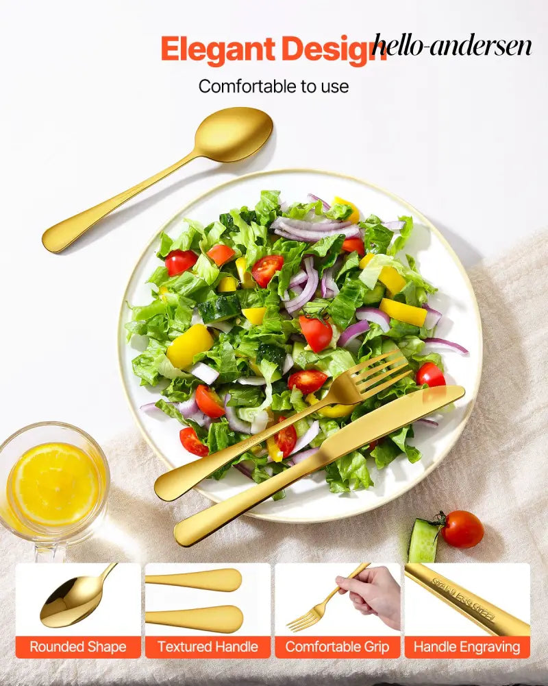 Silverware Set Stainless Steel Cutlery Flatware Utensil Kitchen 100-Piece - Golden - Kitchen Gadgets