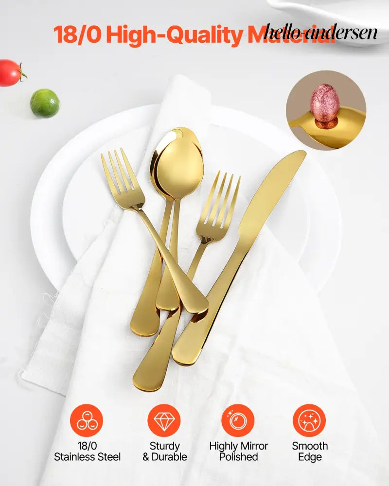 Silverware Set Stainless Steel Cutlery Flatware Utensil Kitchen 100-Piece - Golden - Kitchen Gadgets