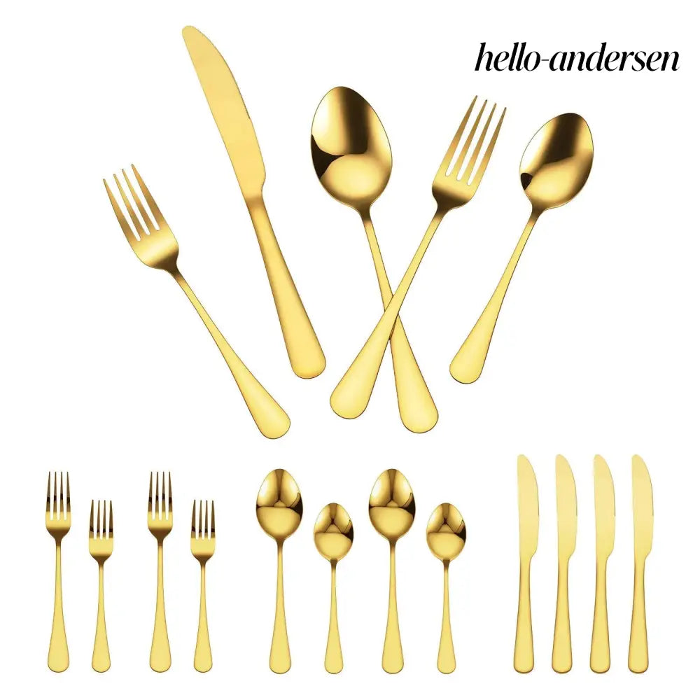 Silverware Set Stainless Steel Cutlery Flatware Utensil Kitchen 100-Piece - Golden - Kitchen Gadgets