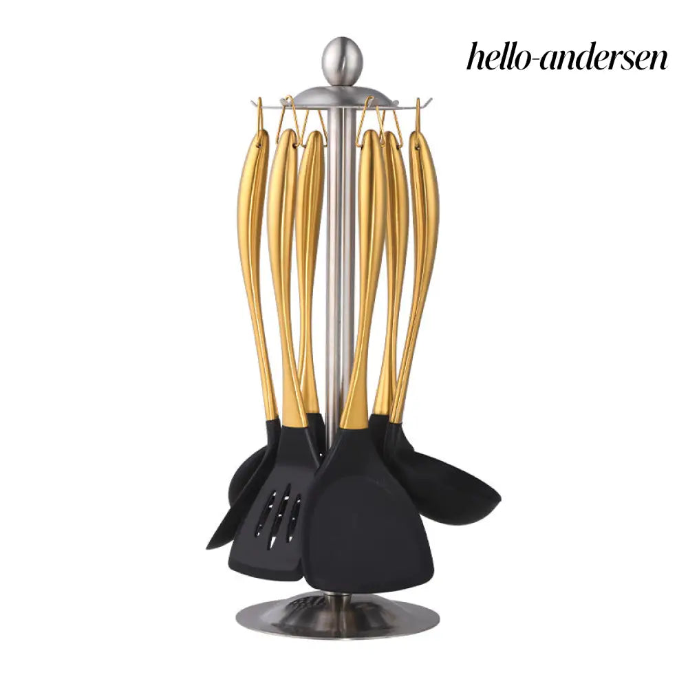 Stainless Steel Kitchenware 7-piece Set With Stand - Gold - Cooking Grinder