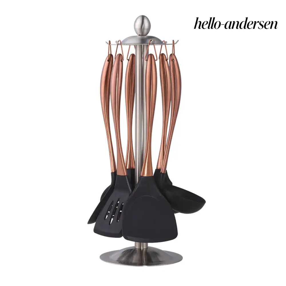 Stainless Steel Kitchenware 7-piece Set With Stand - Rose gold - Cooking Grinder